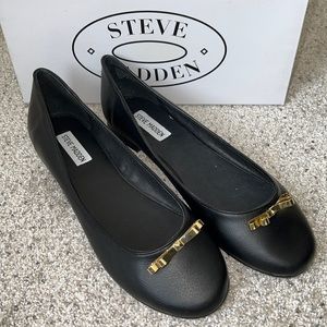 AUTH NIB STEVE MADDEN DEBUTE METAL BOW BALLET FLATS BLACK US 10